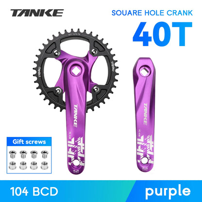 TANKE Bicycle Crank Square Hole Sprocket 104BCD 170mm Red Black Crank Round 32/34/36/38/40/42/44T Narrow Chainrings MTB Crankset