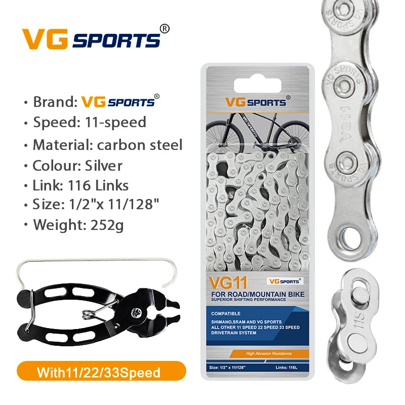 1pc VG Sports 8 9 10 11 Speed Velocidade Bicycle Chain 8s 9s 10s 11s MTB Mountain Road Bike Chain Bike Parts Bicycle Accessories