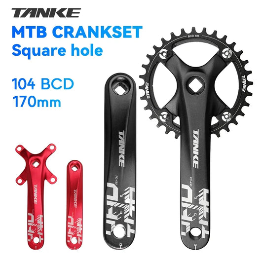 TANKE Bicycle Crank Square Hole Sprocket 104BCD 170mm Red Black