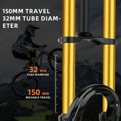 BOLANY Double Crown Bicycle Air Fork 27.5 29 inch MTB Air Suspension 9x100mm Quick Release Axle Sponge Lubrication Bike Fork