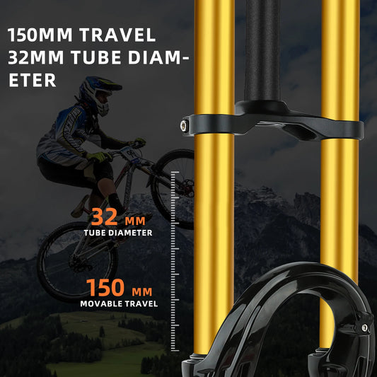 BOLANY Double Crown Bicycle Air Fork 27.5 29 inch MTB Air Suspension 9x100mm Quick Release Axle Sponge Lubrication Bike Fork