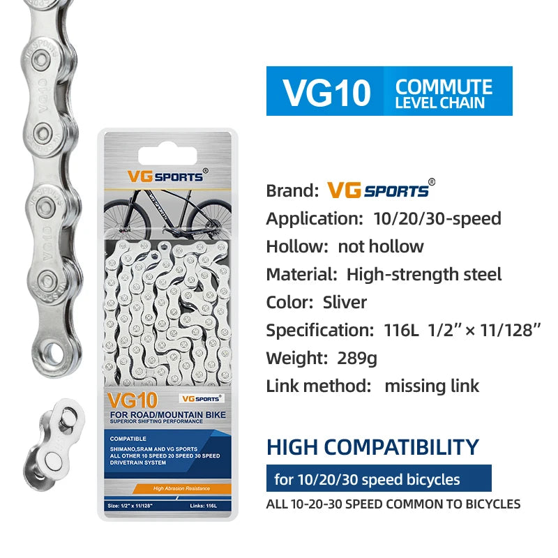 1pc VG Sports 8 9 10 11 Speed Velocidade Bicycle Chain 8s 9s 10s 11s MTB Mountain Road Bike Chain Bike Parts Bicycle Accessories