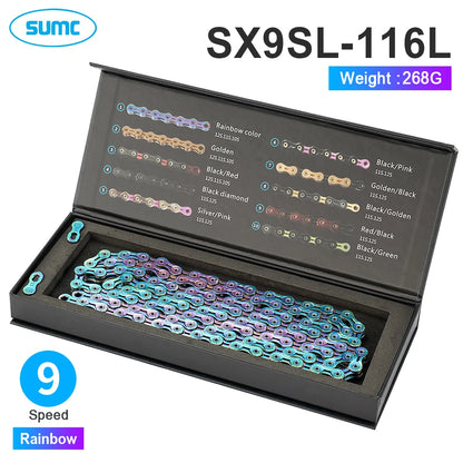 SUMC Bicycle Chain 9 10 11 12 Speed 9s 10s 11s 12s Titanium Ultralight MTB Mountain Road Bike Chains Gold Rainbow Bike Chain