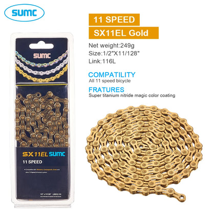 SUMC Bicycle Chain 9 10 11 12 Speed 9s 10s 11s 12s Titanium Ultralight MTB Mountain Road Bike Chains Gold Rainbow Bike Chain