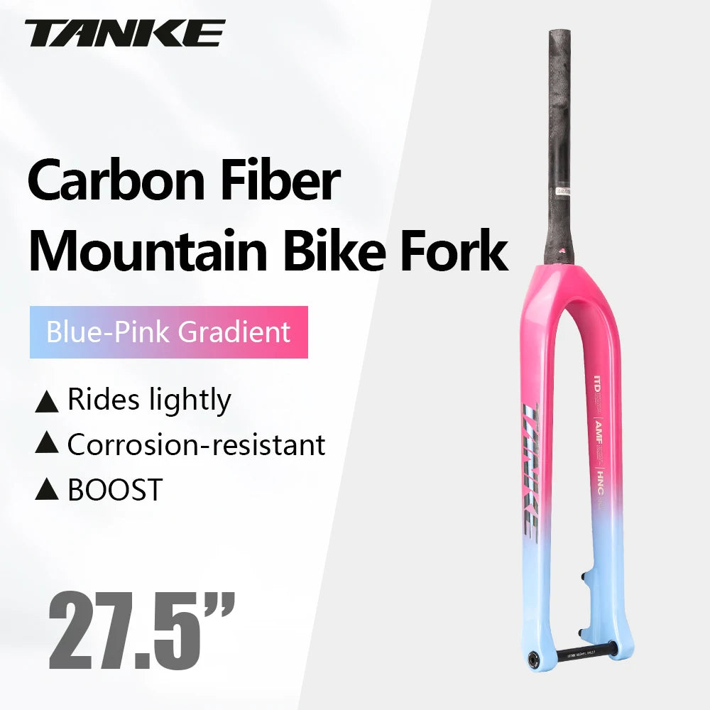 TANKE MTB Hard Fork Bicycle Suspension carbon fiber 26/27.5/29inch Universal Mountain Bike Fork Straight Cone 28.6mm Boost T800
