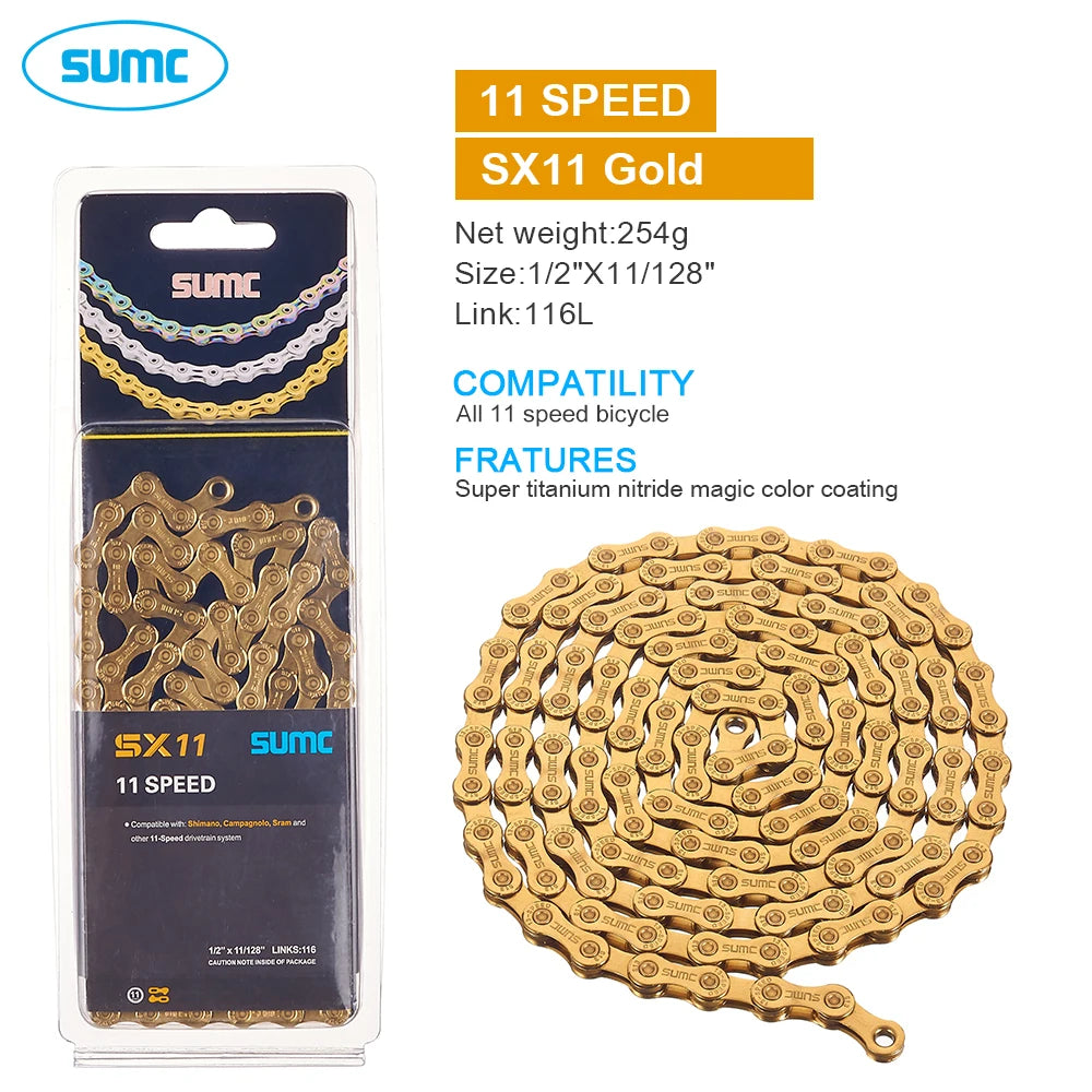 SUMC Bicycle Chain 9 10 11 12 Speed 9s 10s 11s 12s Titanium Ultralight MTB Mountain Road Bike Chains Gold Rainbow Bike Chain