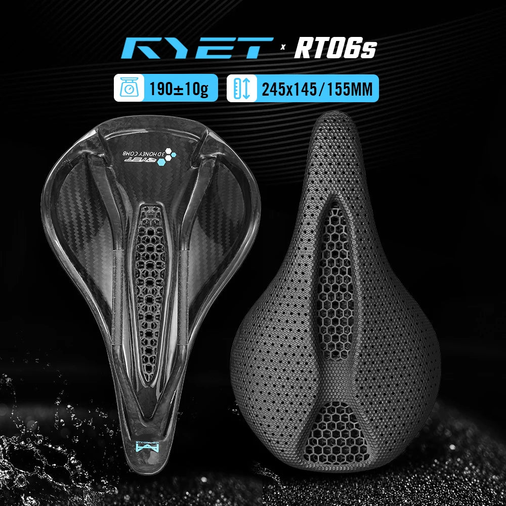 RYET Full Carbon 3D Printed Saddle 145/155mm 160-227g Oval 7x9mm Rails Superflow Cut-Out Ultralight Road MTB Gravel Triathlon XC