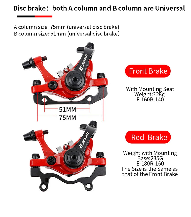 ZOOM DB680 Bicycle Brakes MTB Mechanical Disc Brake Set For MTB Electric Scooters Caliper With Rotor 160mm Winter Cycling Parts