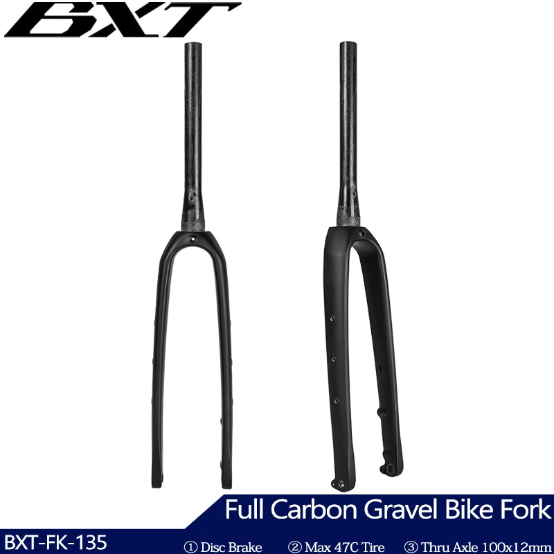 BXT 700C Carbon Gravel Fork, MTB/Road Carbon Bike Fork, 27.5er Thru Axle Disc Brake Road Bicycle fork, Int/Ext Cable Rigid Fork