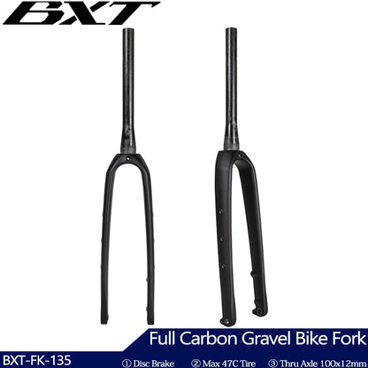 BXT 700C Carbon Gravel Fork, MTB/Road Carbon Bike Fork, 27.5er Thru Axle Disc Brake Road Bicycle fork, Int/Ext Cable Rigid Fork