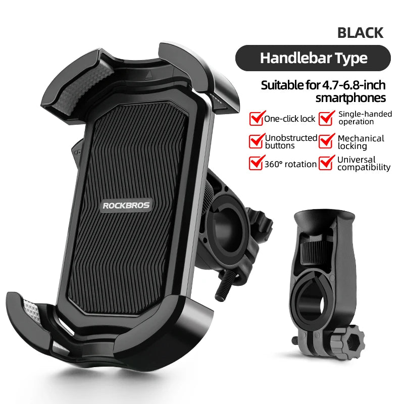 ROCKBROS Bicycle Phone Mount 4.7-6.8 Inch Shockproof 360° Rotate E-bike Motocycle Bike Phone Holder Cycling Phone Stand Bracket