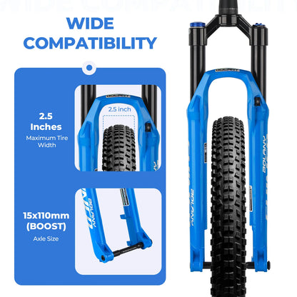 BOLANY MTB Air Fork 27.5 29Inch Air Oil Suspension Boost 15x110 Thru Axle Lightweight Bike Fork R29 Damping Rebound Adjustable