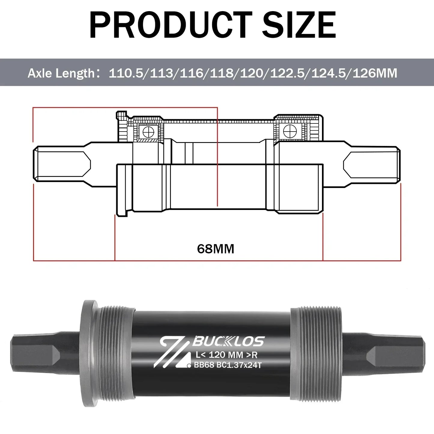 BUCKLOS Bike Bottom Bracket Square Hole Road Mountain Bike E-Bike Crank BB BB68 BB80 BB90 BB100 BB110 BB120 MTB Crankset Parts