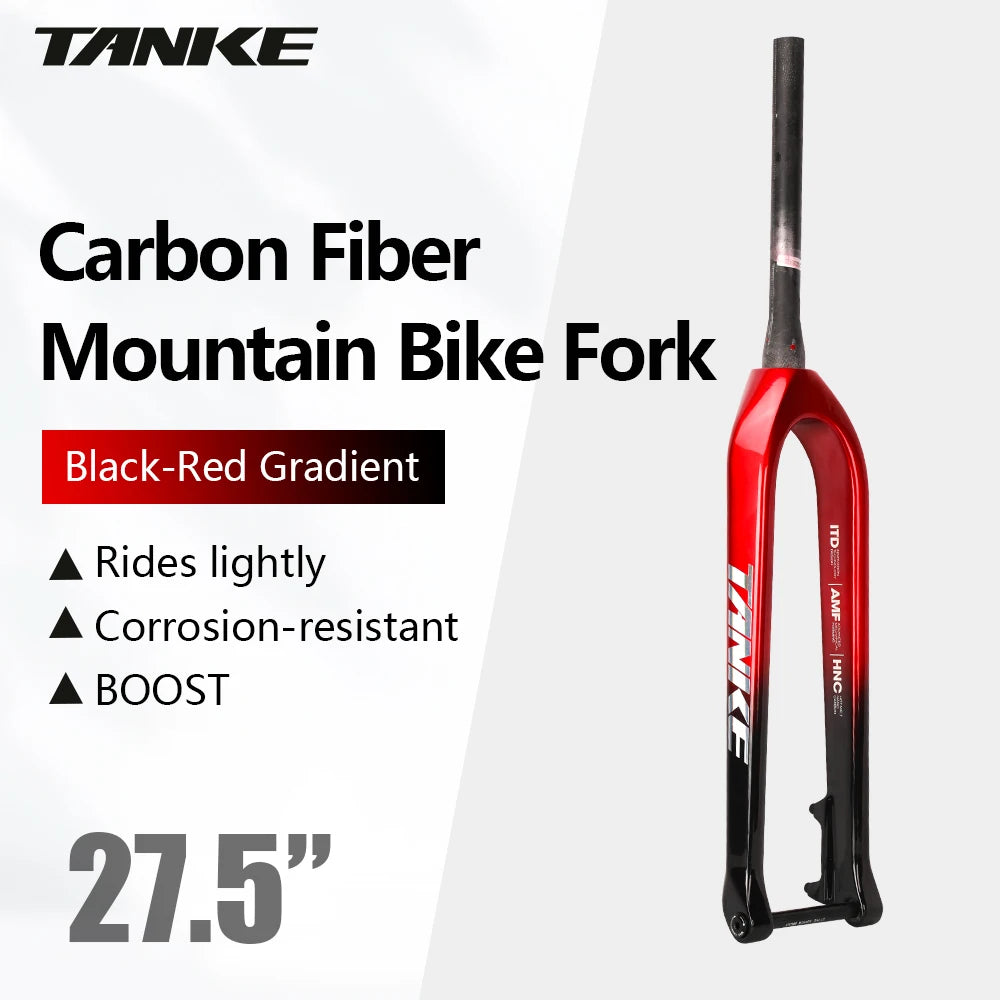 TANKE MTB Hard Fork Bicycle Suspension carbon fiber 26/27.5/29inch Universal Mountain Bike Fork Straight Cone 28.6mm Boost T800