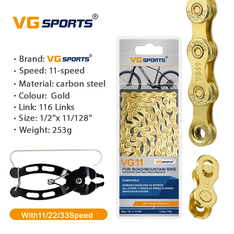 1pc VG Sports 8 9 10 11 Speed Velocidade Bicycle Chain 8s 9s 10s 11s MTB Mountain Road Bike Chain Bike Parts Bicycle Accessories