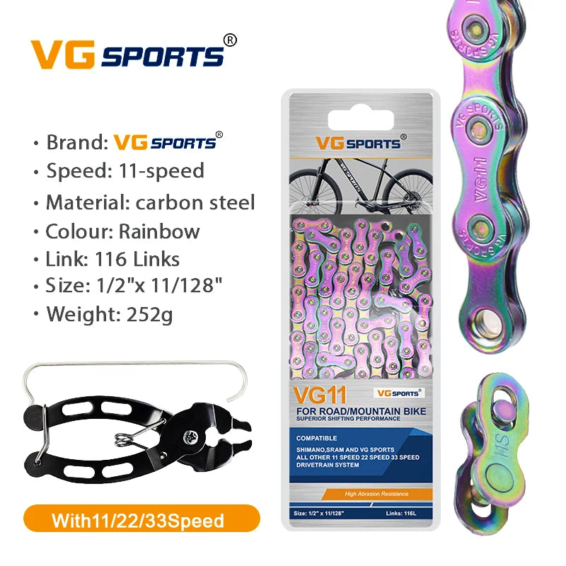 1pc VG Sports 8 9 10 11 Speed Velocidade Bicycle Chain 8s 9s 10s 11s MTB Mountain Road Bike Chain Bike Parts Bicycle Accessories