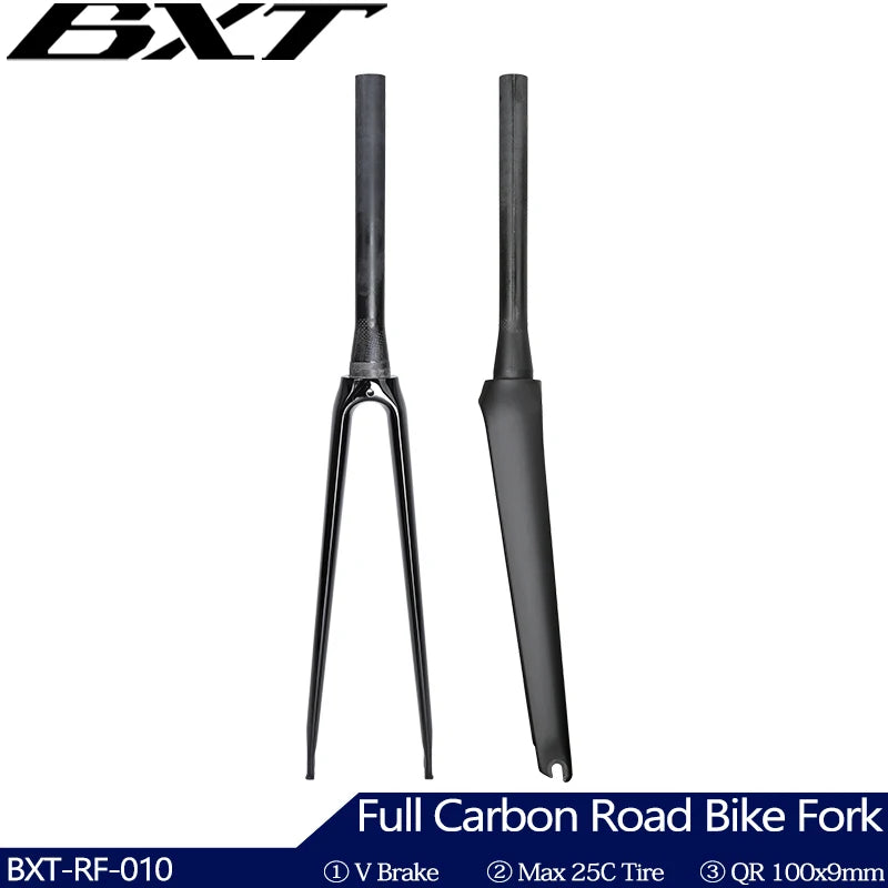 BXT Full Carbon Road Bike Fork,700C V Brake Fork, QR 100x9mm, Tapered Tube 39.8mm, fit BXT-045 Track frame