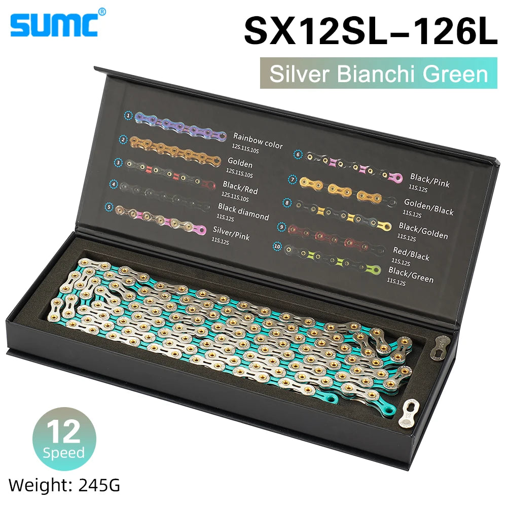 Bicycle Chain SUMC 12Speed Diamond Color Bike Chain MTB Mountain Road Bike UltraLight and Durable 12S Missing Link Chain 12V