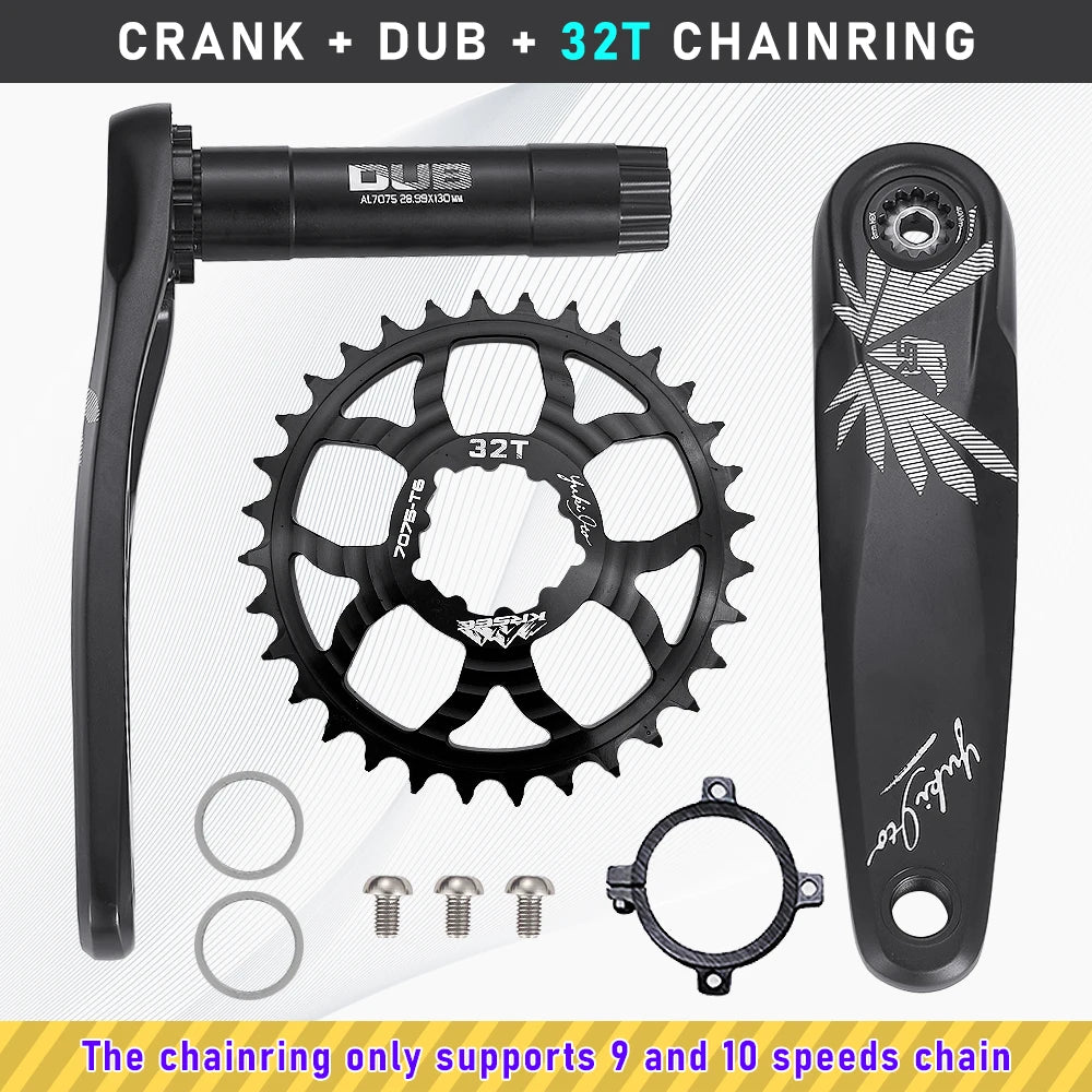 KRSEC Ultralight MTB Bike Crank DUB Axis Diameter 28.9mm Mountain Bicycle Crankset 170mm 3-nail Straight Installation For Enduro