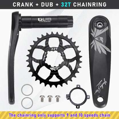 KRSEC Ultralight MTB Bike Crank DUB Axis Diameter 28.9mm Mountain Bicycle Crankset 170mm 3-nail Straight Installation For Enduro