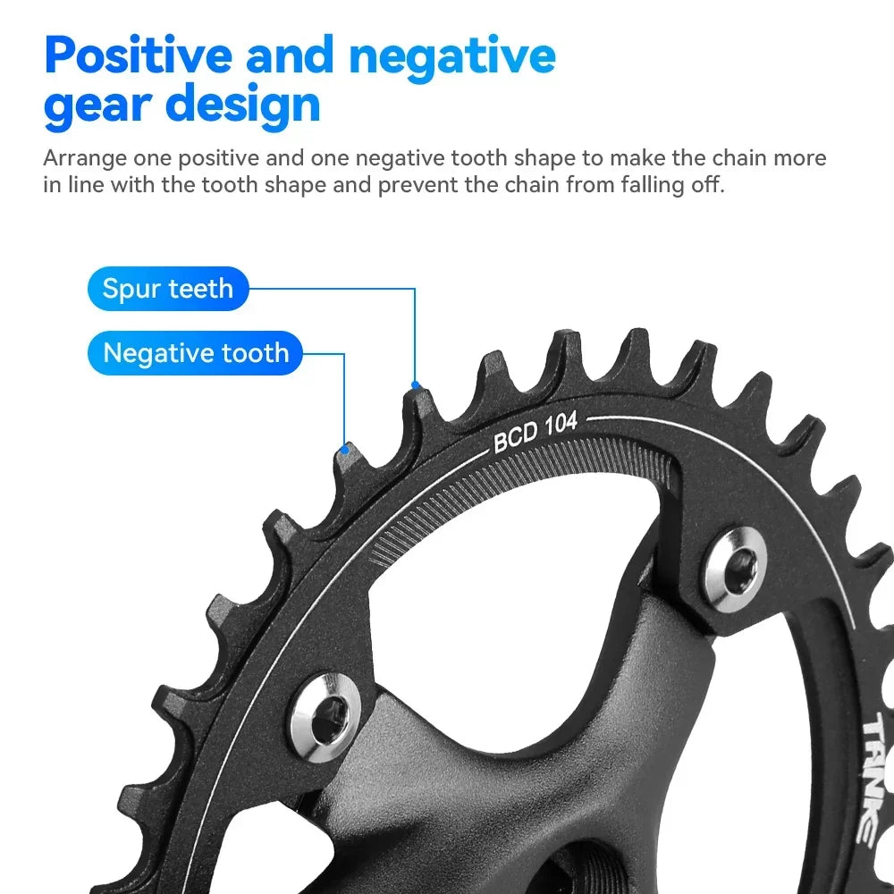 TANKE Bicycle Crank Square Hole Sprocket 104BCD 170mm Red Black Crank Round 32/34/36/38/40/42/44T Narrow Chainrings MTB Crankset