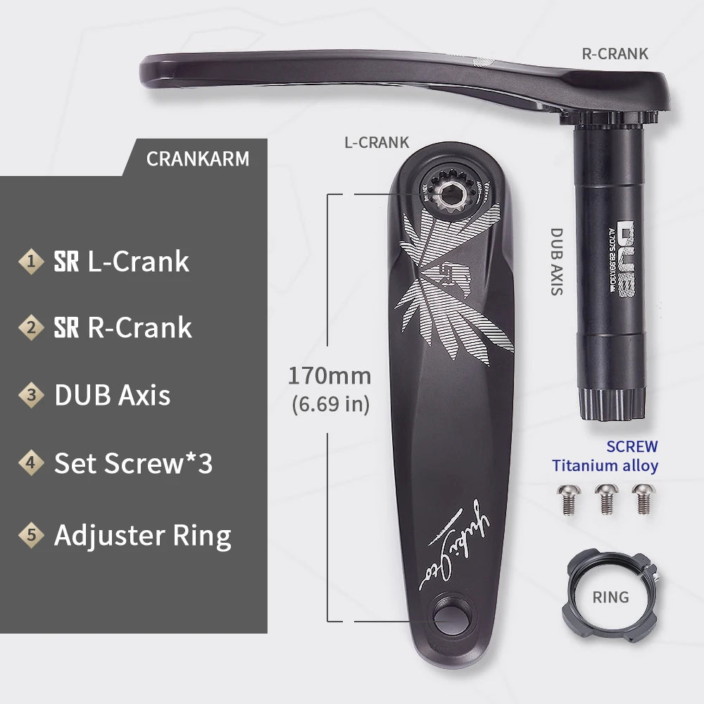KRSEC Ultralight MTB Bike Crank DUB Axis Diameter 28.9mm Mountain Bicycle Crankset 170mm 3-nail Straight Installation For Enduro