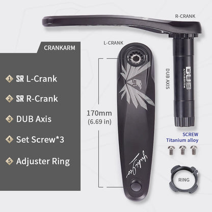 KRSEC Ultralight MTB Bike Crank DUB Axis Diameter 28.9mm Mountain Bicycle Crankset 170mm 3-nail Straight Installation For Enduro