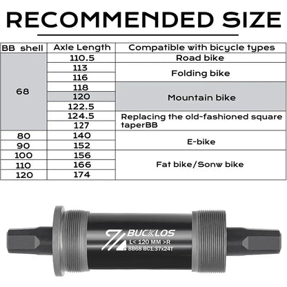BUCKLOS Bike Bottom Bracket Square Hole Road Mountain Bike E-Bike Crank BB BB68 BB80 BB90 BB100 BB110 BB120 MTB Crankset Parts