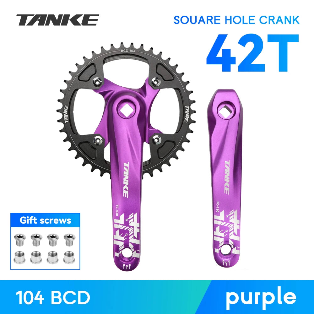 TANKE Bicycle Crank Square Hole Sprocket 104BCD 170mm Red Black Crank Round 32/34/36/38/40/42/44T Narrow Chainrings MTB Crankset