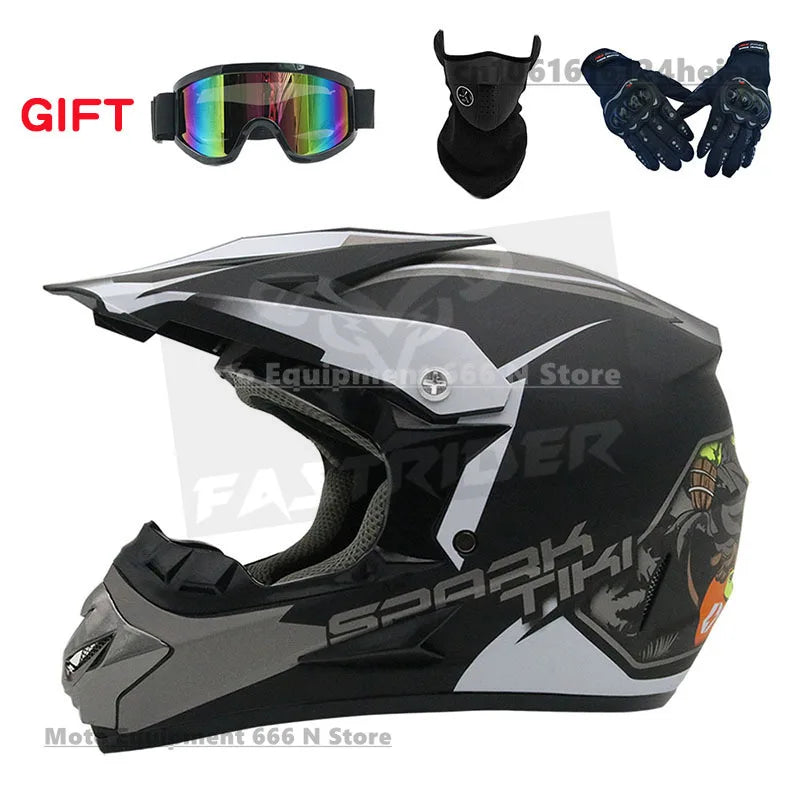 Motorcycle Helmet Off-road Racing Helmet All-season Men's and Women's Mountain Bike Helmet with Glasses,face Mask,and Gloves