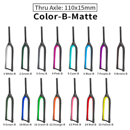 BXT Full Carbon Mountain Bike Fork, Thru Axle, MTB Bicycle, Inside Outside Cable Line, 110x15mm, 100x15mm