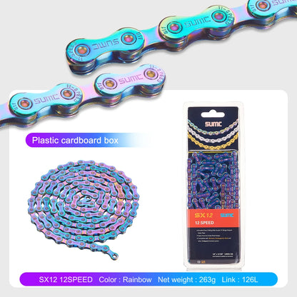 Bicycle Chain SUMC 12Speed Diamond Color Bike Chain MTB Mountain Road Bike UltraLight and Durable 12S Missing Link Chain 12V