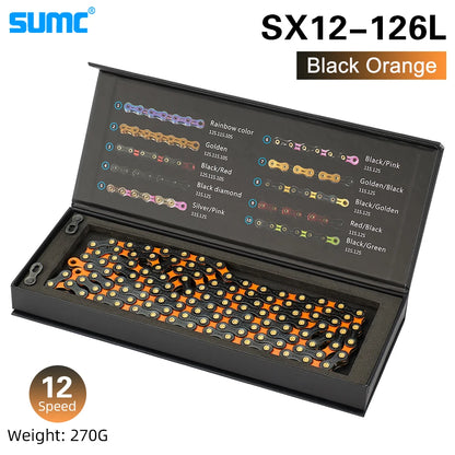 Bicycle Chain SUMC 12Speed Diamond Color Bike Chain MTB Mountain Road Bike UltraLight and Durable 12S Missing Link Chain 12V