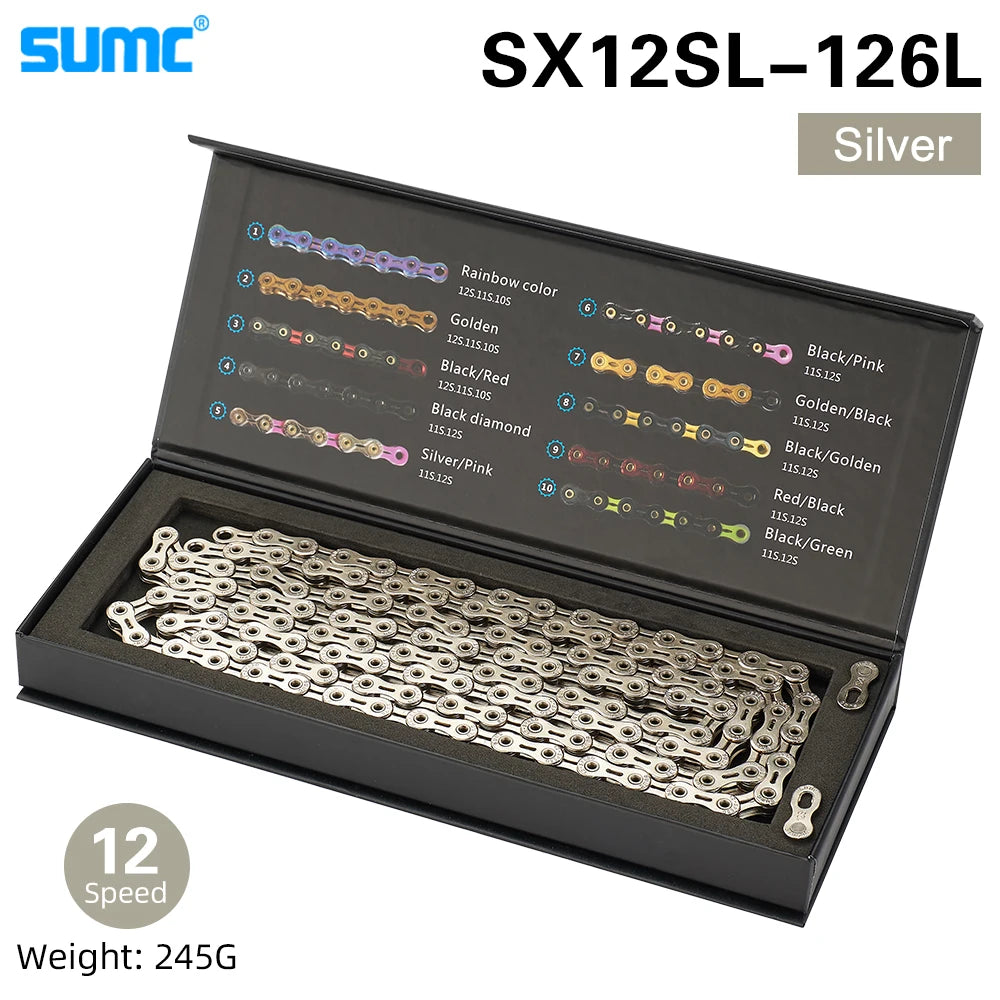 Bicycle Chain SUMC 12Speed Diamond Color Bike Chain MTB Mountain Road Bike UltraLight and Durable 12S Missing Link Chain 12V