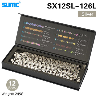 Bicycle Chain SUMC 12Speed Diamond Color Bike Chain MTB Mountain Road Bike UltraLight and Durable 12S Missing Link Chain 12V