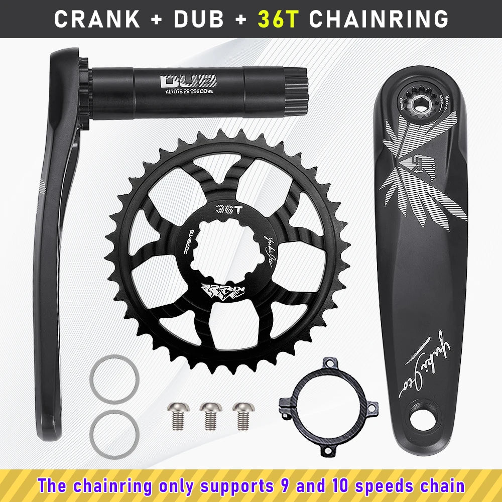 KRSEC Ultralight MTB Bike Crank DUB Axis Diameter 28.9mm Mountain Bicycle Crankset 170mm 3-nail Straight Installation For Enduro