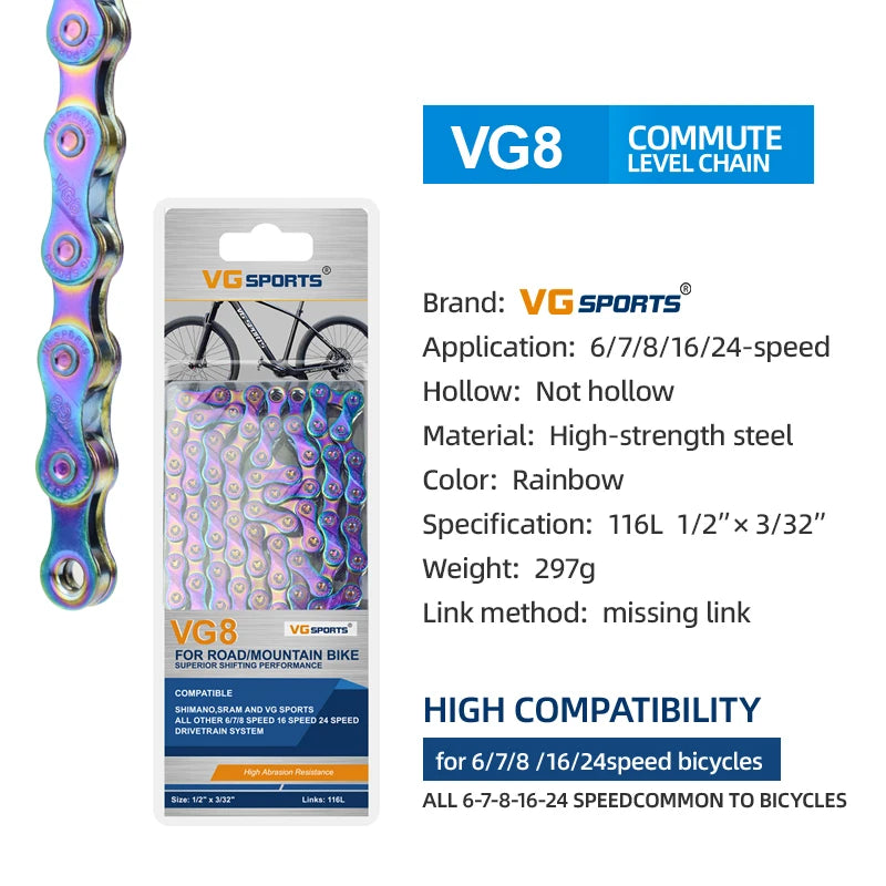 1pc VG Sports 8 9 10 11 Speed Velocidade Bicycle Chain 8s 9s 10s 11s MTB Mountain Road Bike Chain Bike Parts Bicycle Accessories