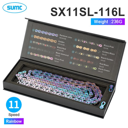 SUMC Bicycle Chain 9 10 11 12 Speed 9s 10s 11s 12s Titanium Ultralight MTB Mountain Road Bike Chains Gold Rainbow Bike Chain