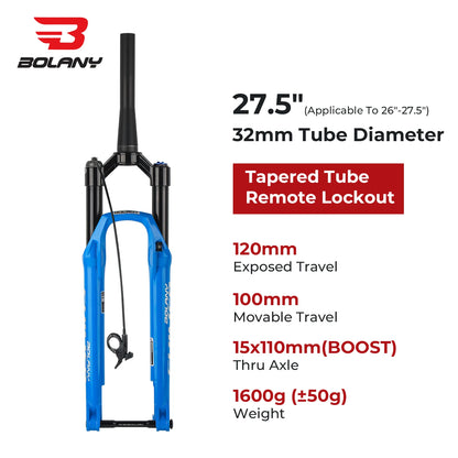 BOLANY MTB Air Fork 27.5 29Inch Air Oil Suspension Boost 15x110 Thru Axle Lightweight Bike Fork R29 Damping Rebound Adjustable