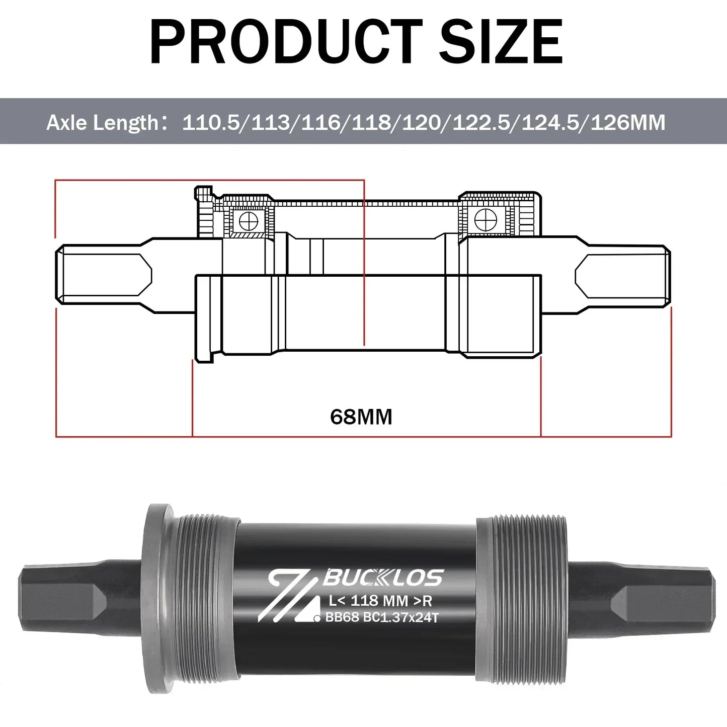 BUCKLOS Bike Bottom Bracket Square Hole Road Mountain Bike E-Bike Crank BB BB68 BB80 BB90 BB100 BB110 BB120 MTB Crankset Parts