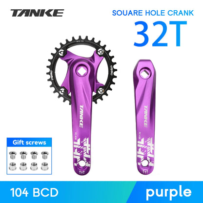 TANKE Bicycle Crank Square Hole Sprocket 104BCD 170mm Red Black Crank Round 32/34/36/38/40/42/44T Narrow Chainrings MTB Crankset