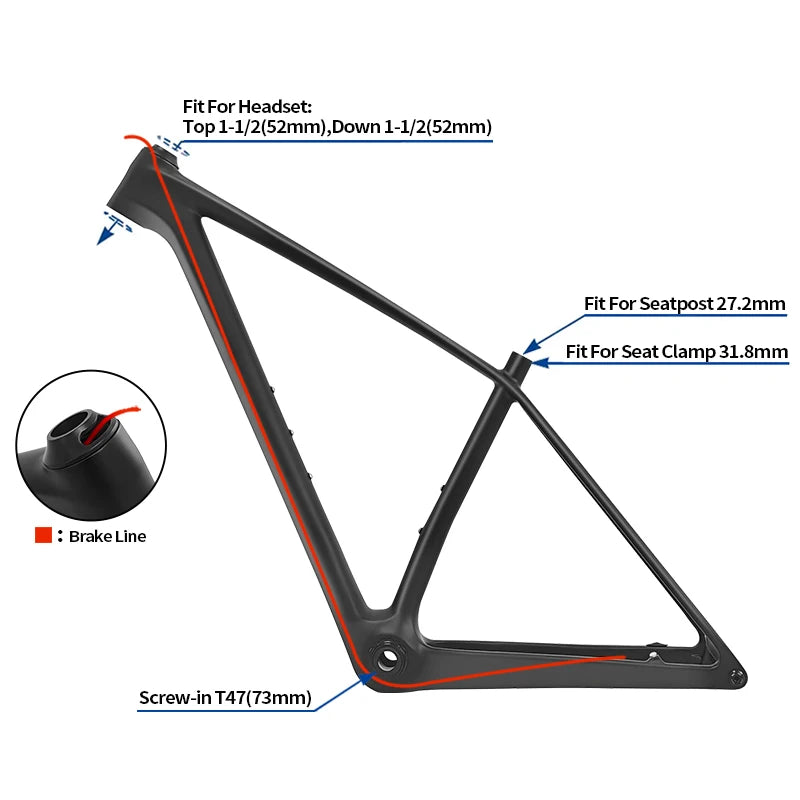 BXT T1000 Carbon MTB Bike Frame 29er UDH Hanger 12x148mm Boost Full Internal Routing BSA T47 Hardtail Mountain Frame Hot Sale