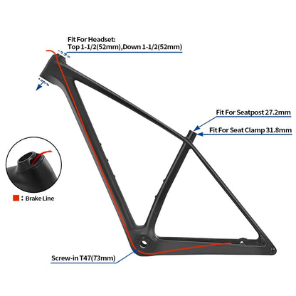 BXT T1000 Carbon MTB Bike Frame 29er UDH Hanger 12x148mm Boost Full Internal Routing BSA T47 Hardtail Mountain Frame Hot Sale