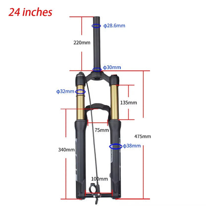 BOLANY Mountain Bike Forks Shock Suspension 20/24 inch fork 135mm travel Air Suspension MTB Fork Bike Accessories
