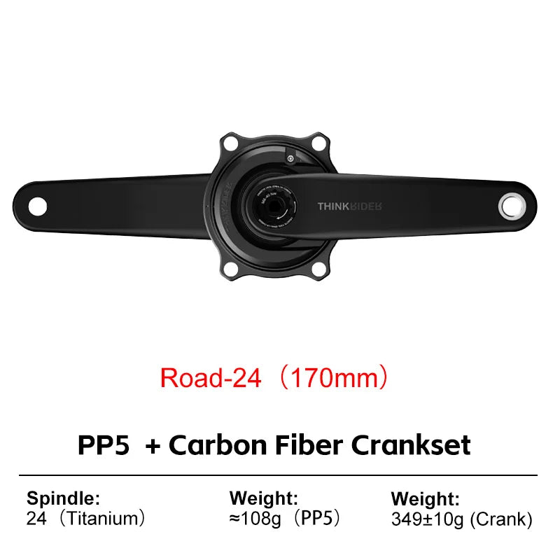 THINKRIDER PP5 Bike Carbon Fiber Spider Power Meter Crankset 24MM 160-175mm ANT+ BLE for  Road Bike