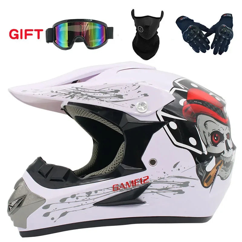 Motorcycle Helmet Off-road Racing Helmet All-season Men's and Women's Mountain Bike Helmet with Glasses,face Mask,and Gloves