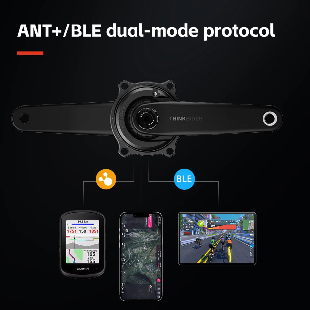 THINKRIDER PP5 Bike Carbon Fiber Spider Power Meter Crankset 24MM 160-175mm ANT+ BLE for  Road Bike