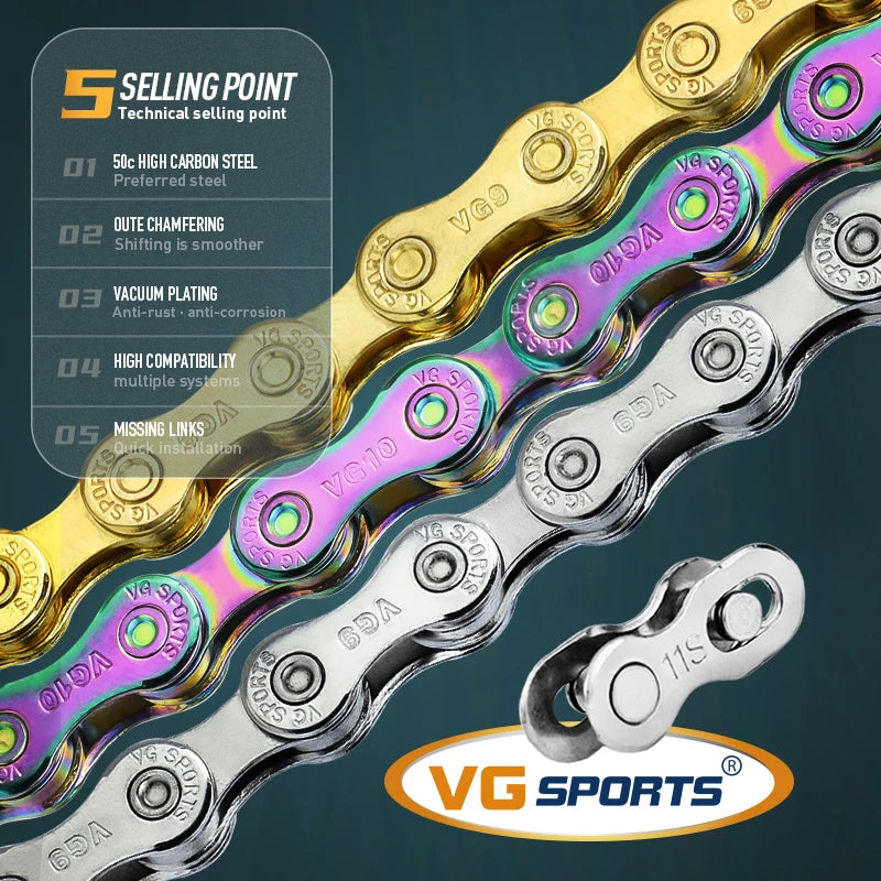 1pc VG Sports 8 9 10 11 Speed Velocidade Bicycle Chain 8s 9s 10s 11s MTB Mountain Road Bike Chain Bike Parts Bicycle Accessories
