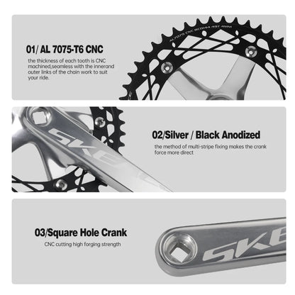 SKEACE 48T/49T Aluminum Alloy Bicycle Crank Set 144BCD Single Speed Crank Chain Wheel 165mm Crank Road Fix Gear Track Bicycle