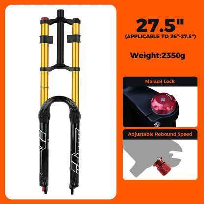 BOLANY Double Crown Bicycle Air Fork 27.5 29 inch MTB Air Suspension 9x100mm Quick Release Axle Sponge Lubrication Bike Fork